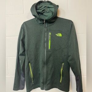 The North Face Men’s Full Zip Hooded Jacket – Green with Neon Trim (Size L)